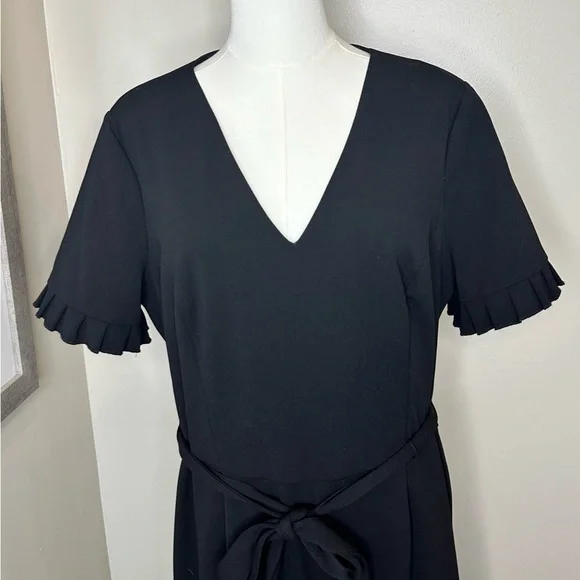 Tommy Hilfiger Black V-Neck Ruffle Sleeve Belted Jumpsuit Size 14